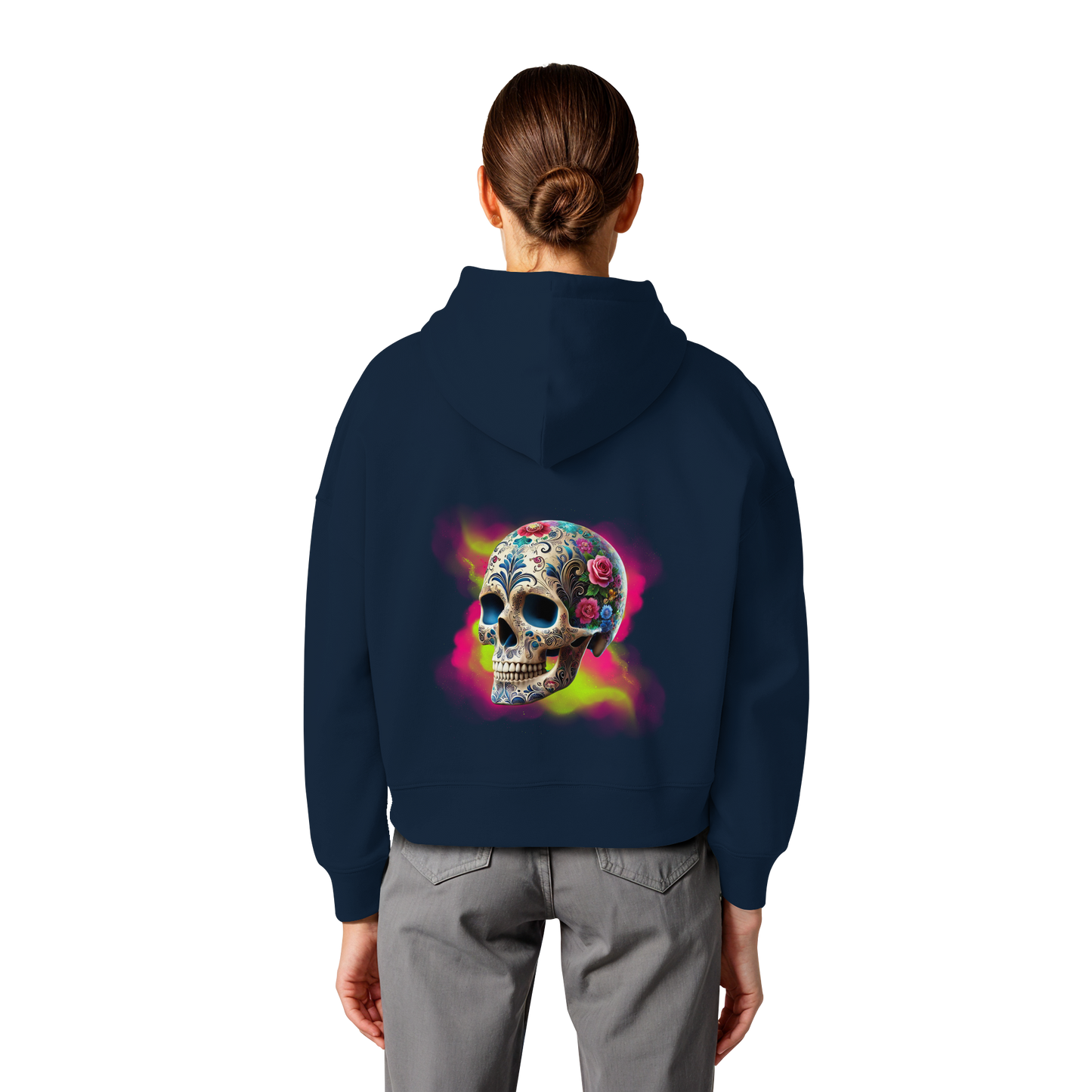 Floral Skull - Womens Organic Boxcut Hoodie