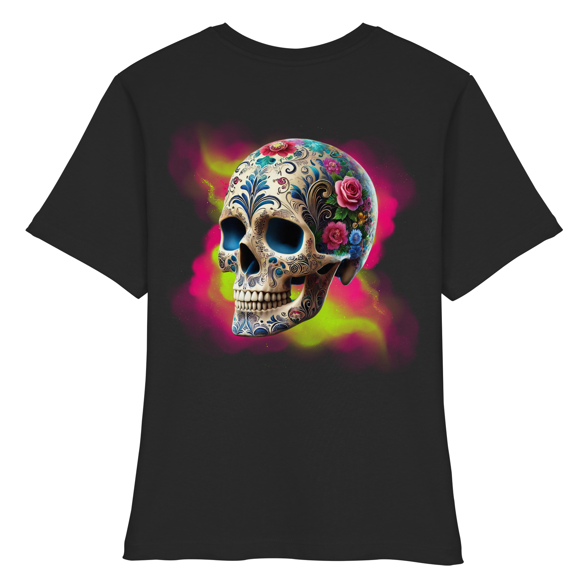 Chemise bio ajustée pour femme à motif tête de mort florale