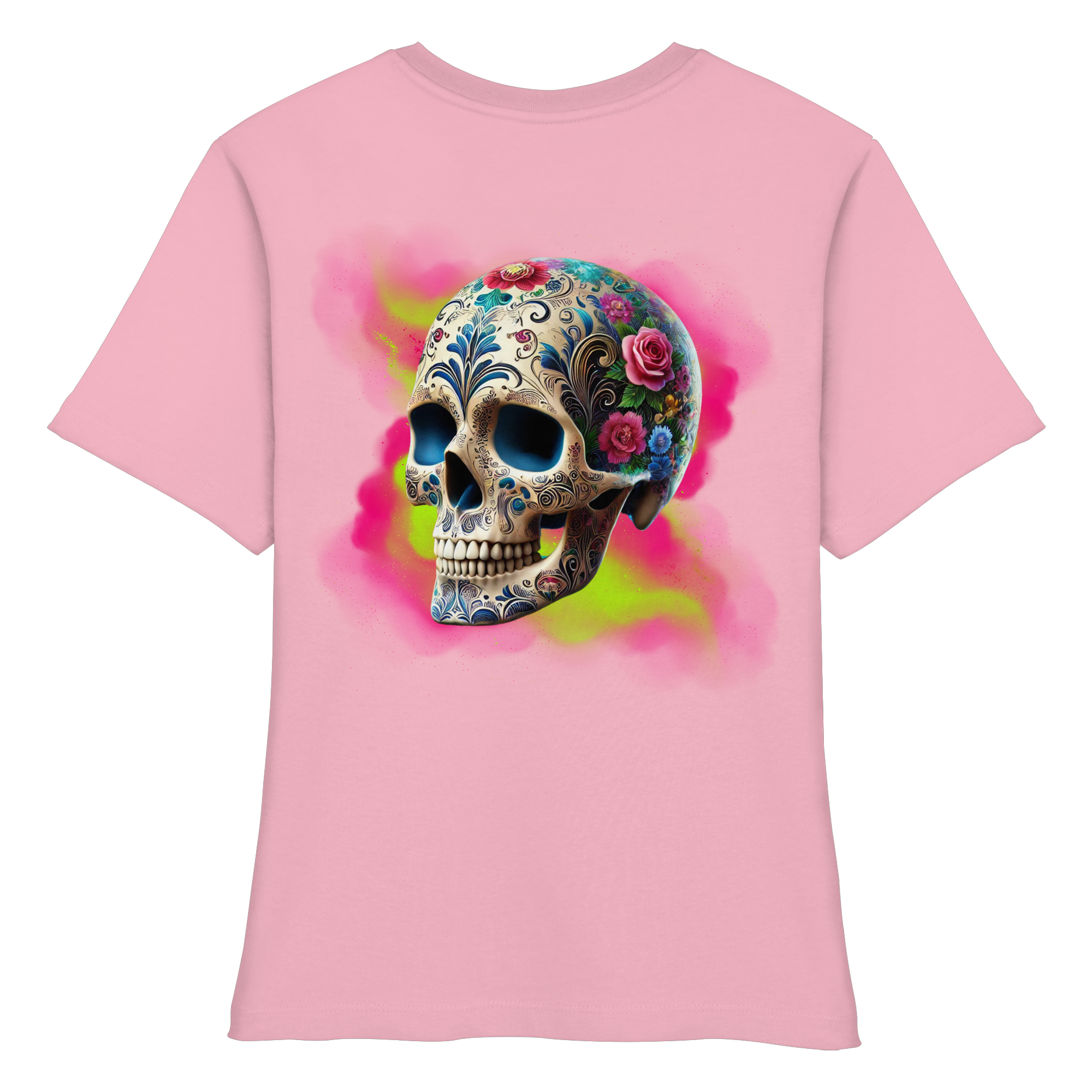 Chemise bio ajustée pour femme à motif tête de mort florale