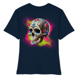 Chemise bio ajustée pour femme à motif tête de mort florale