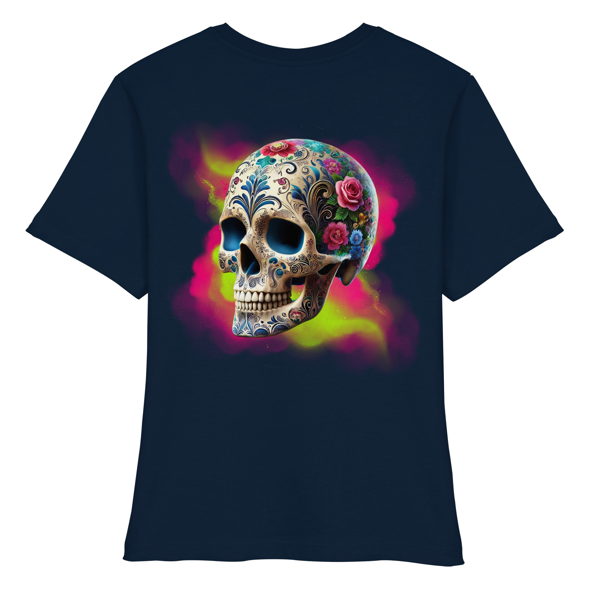 Chemise bio ajustée pour femme à motif tête de mort florale