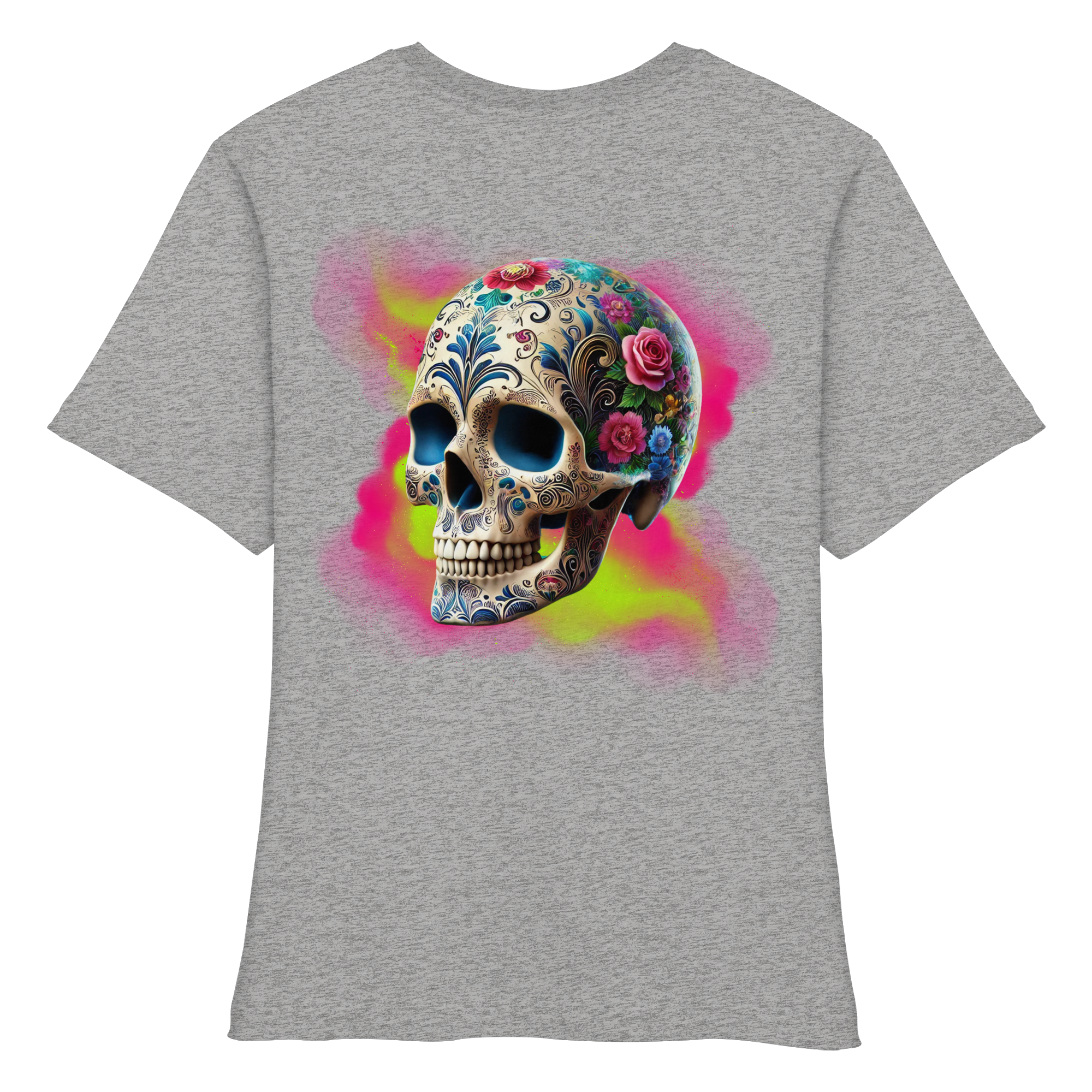 Chemise bio ajustée pour femme à motif tête de mort florale