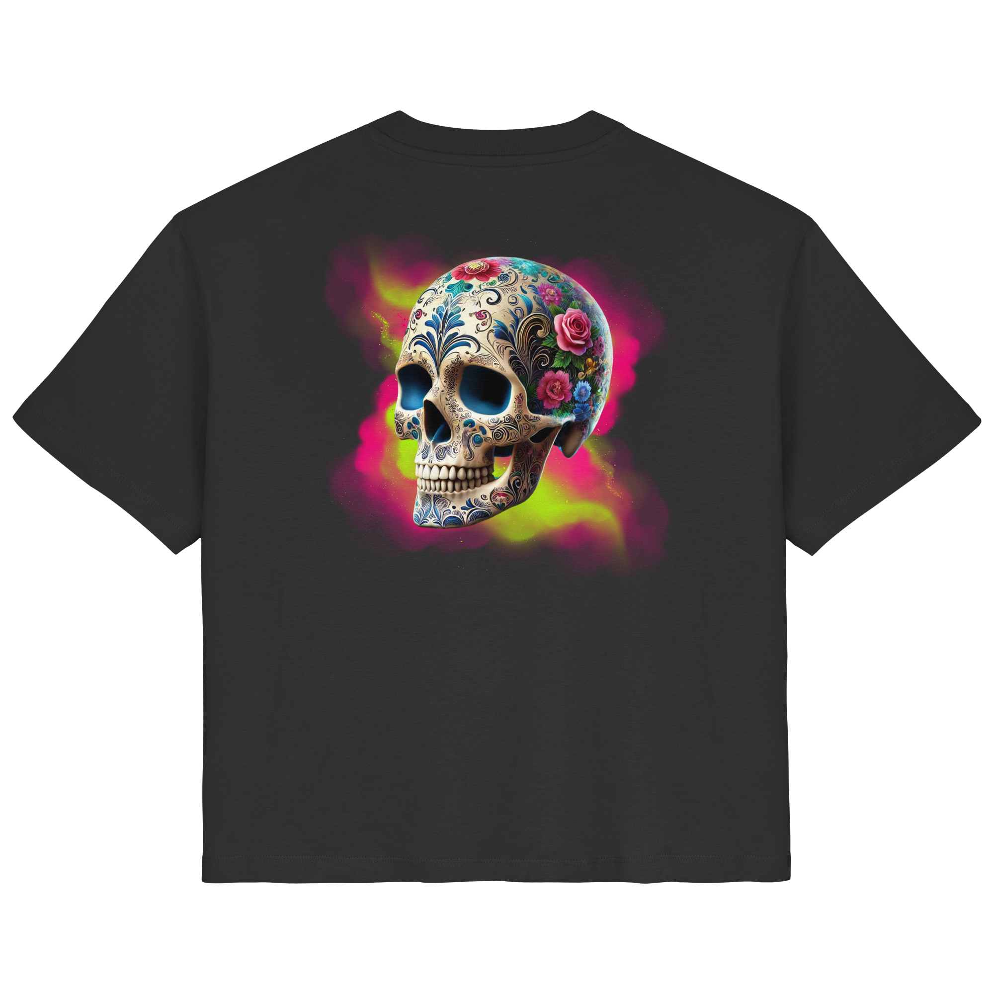 T-shirt bio pour femme à motif tête de mort florale