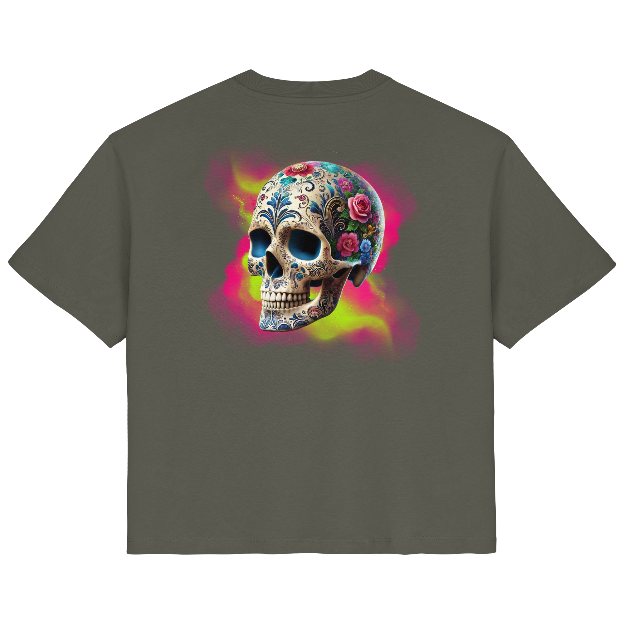 T-shirt bio pour femme à motif tête de mort florale