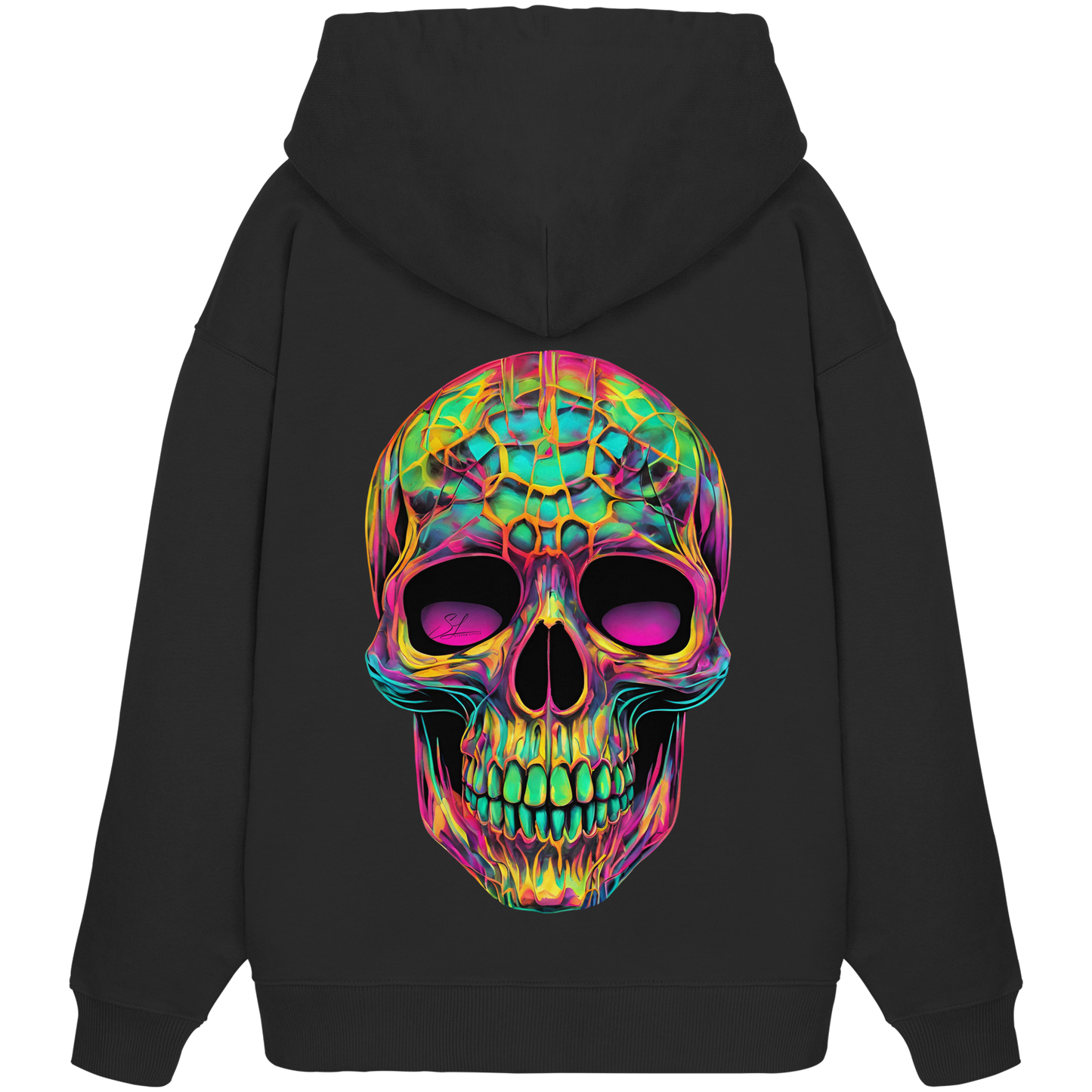 Sweat à capuche oversize bio motif crâne psychédélique