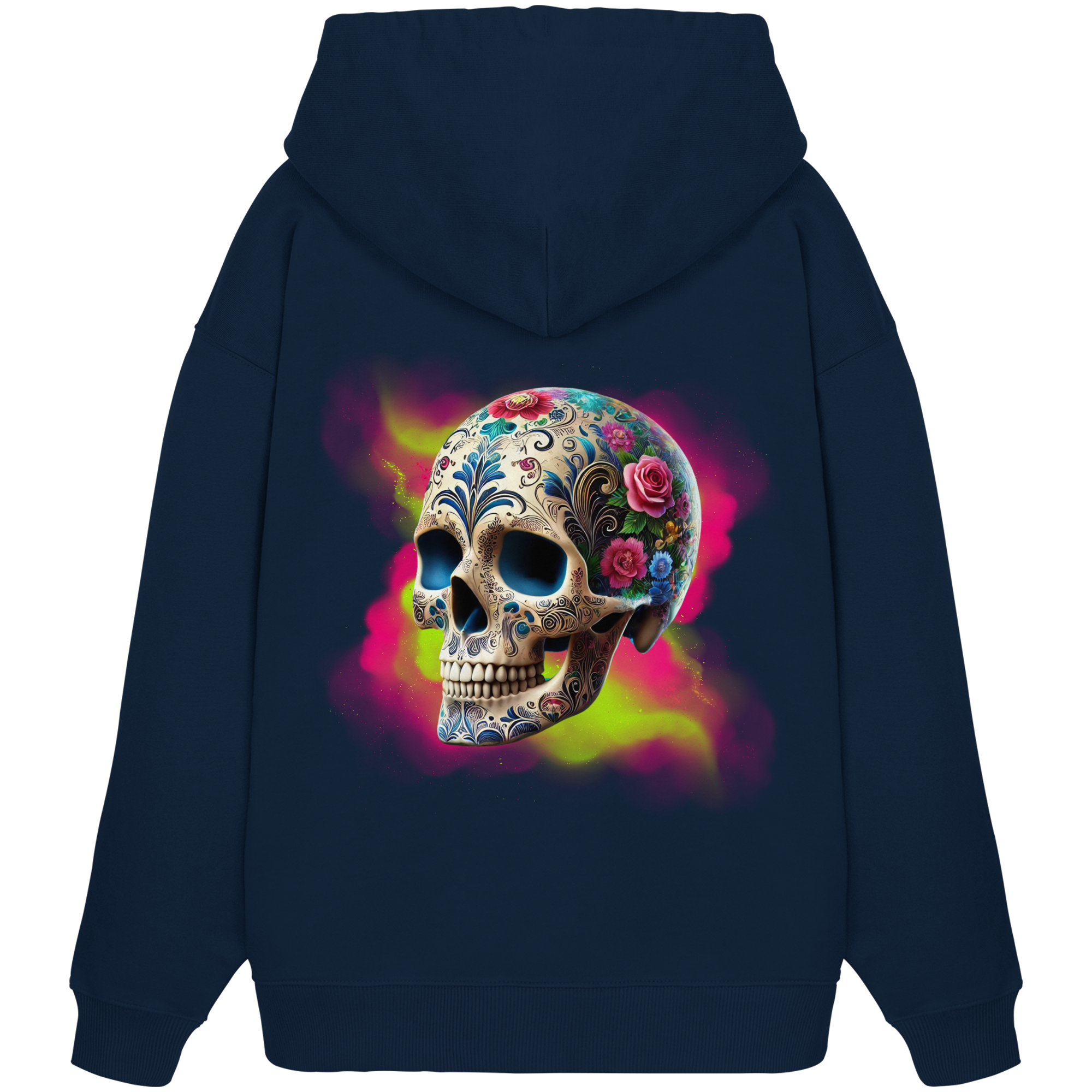 Sweat à capuche oversize bio motif tête de mort florale