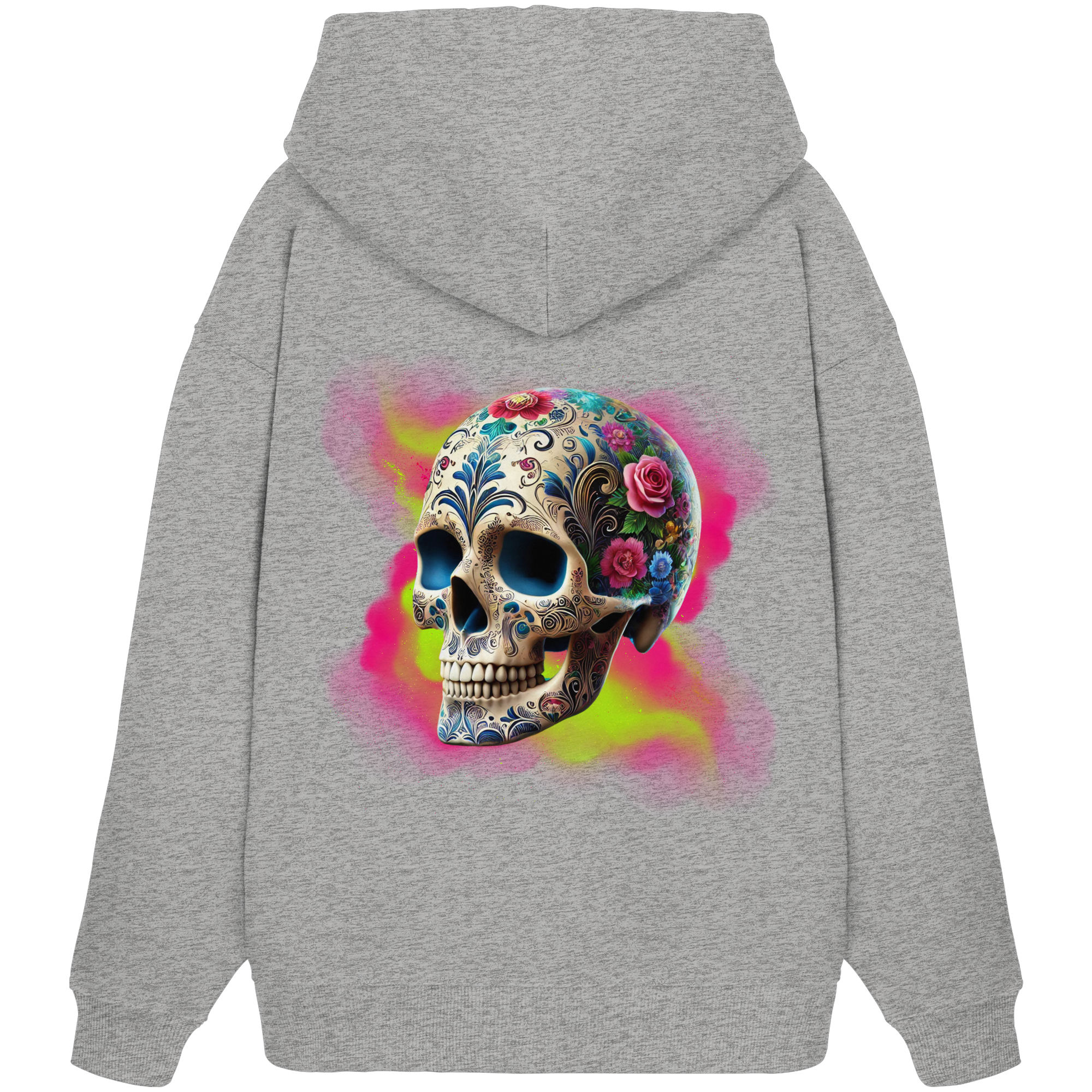 Sweat à capuche oversize bio motif tête de mort florale