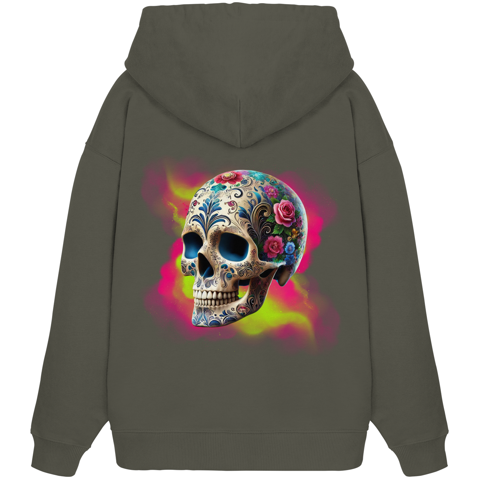 Sweat à capuche oversize bio motif tête de mort florale