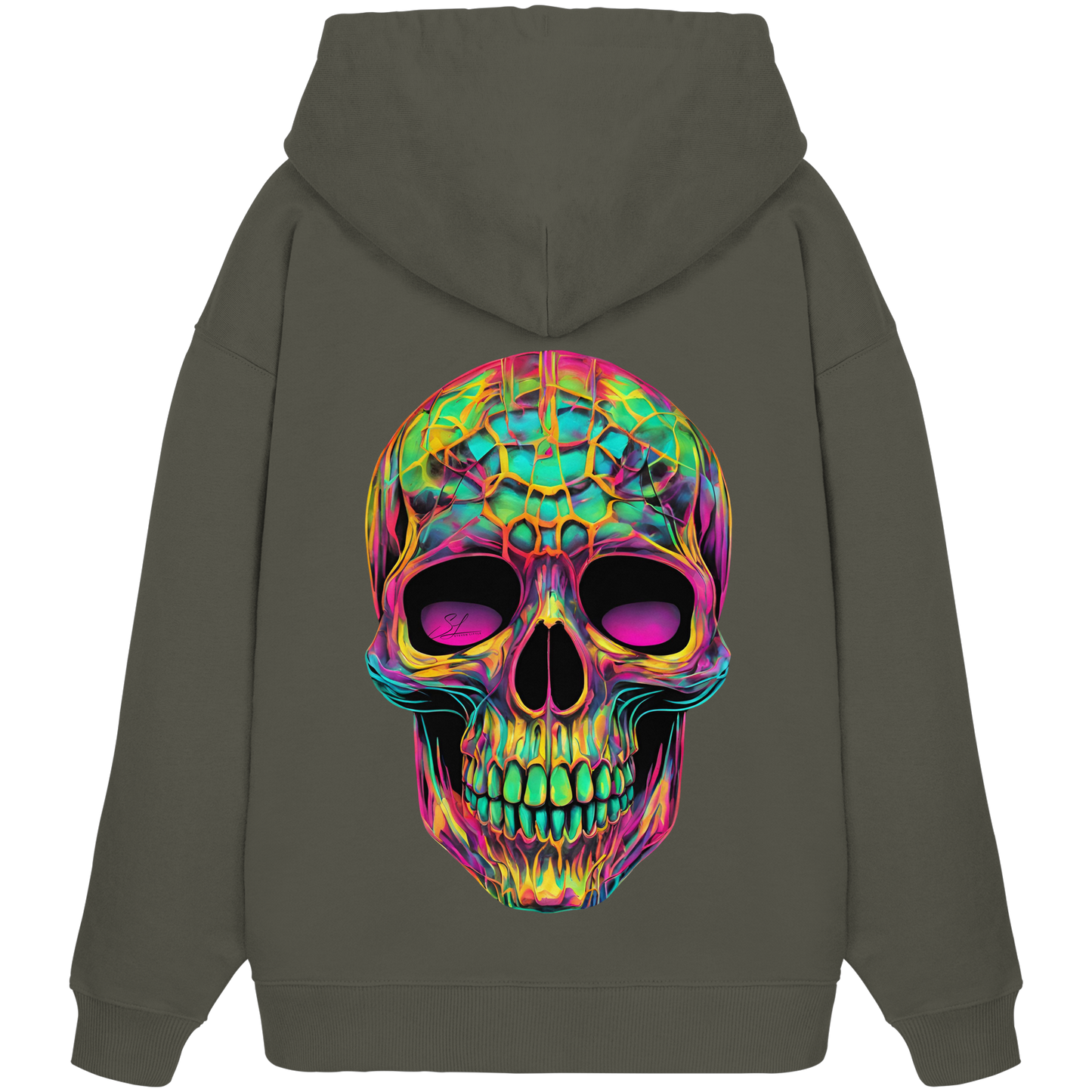 Sweat à capuche oversize bio motif crâne psychédélique