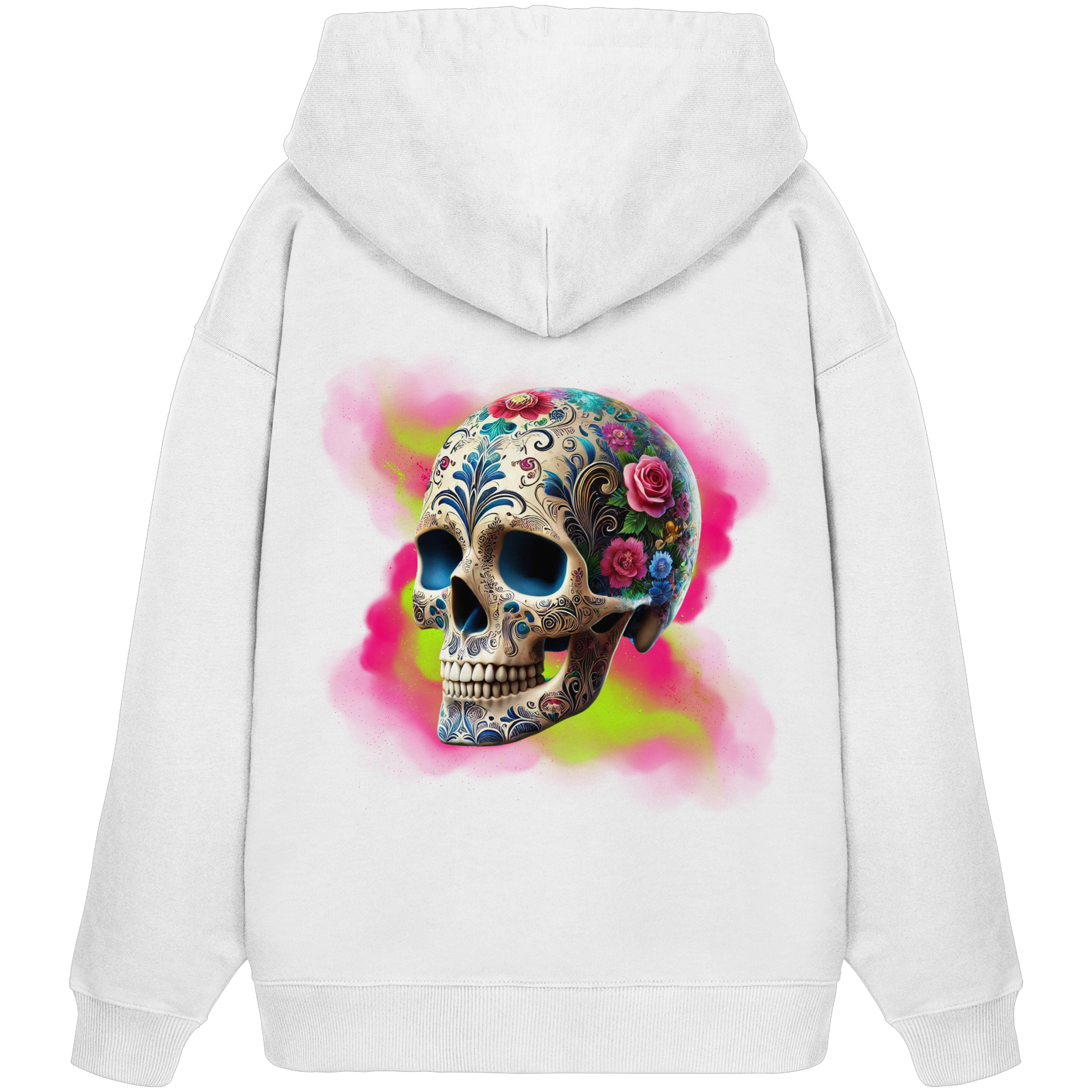 Sweat à capuche oversize bio motif tête de mort florale