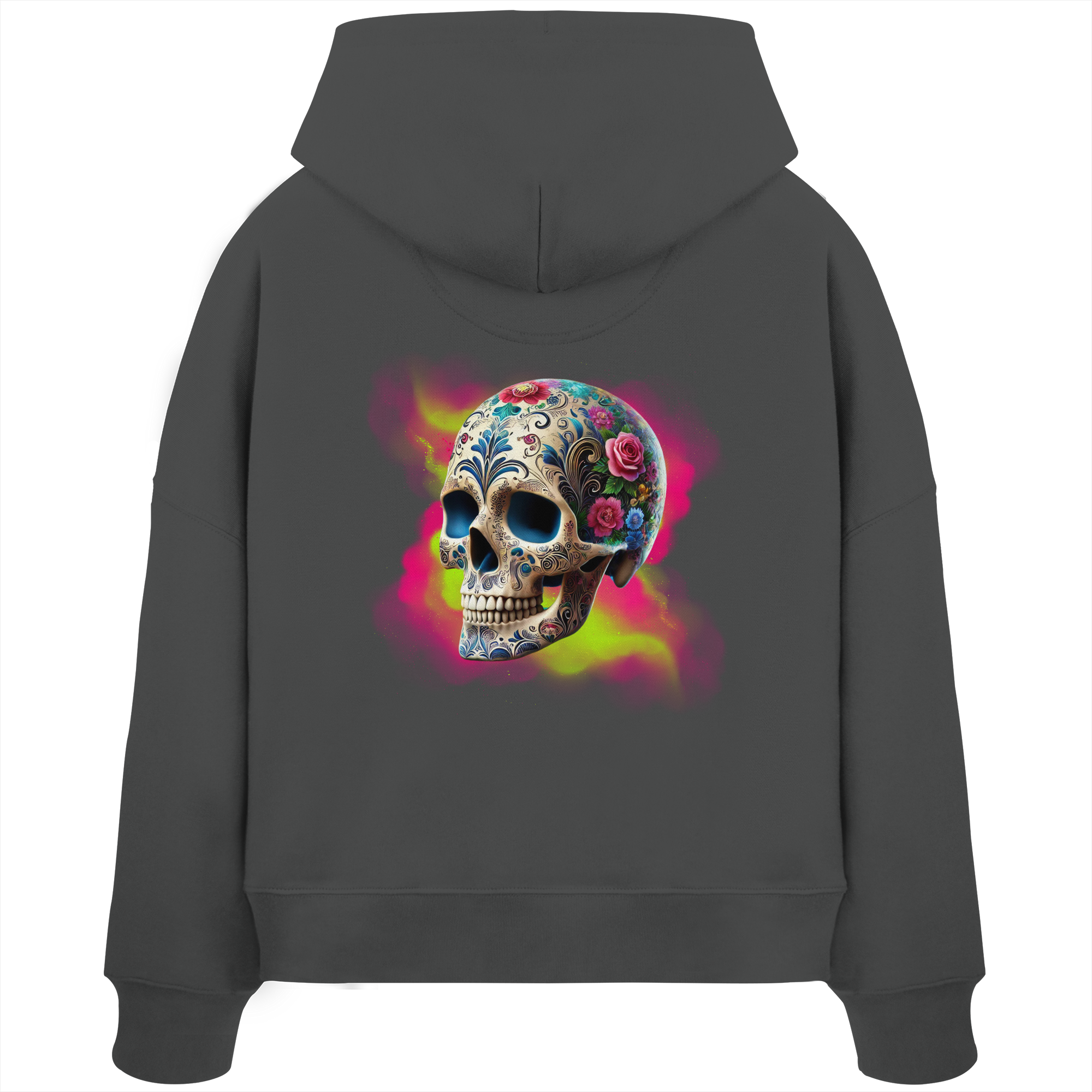 Sweat à capuche bio Boxcut pour femme avec motif tête de mort florale