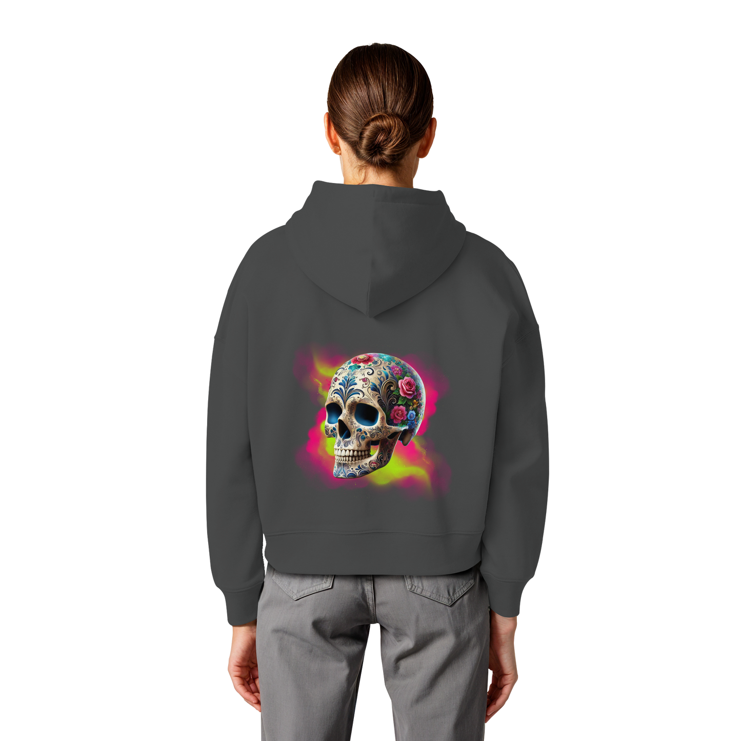 Floral Skull - Womens Organic Boxcut Hoodie