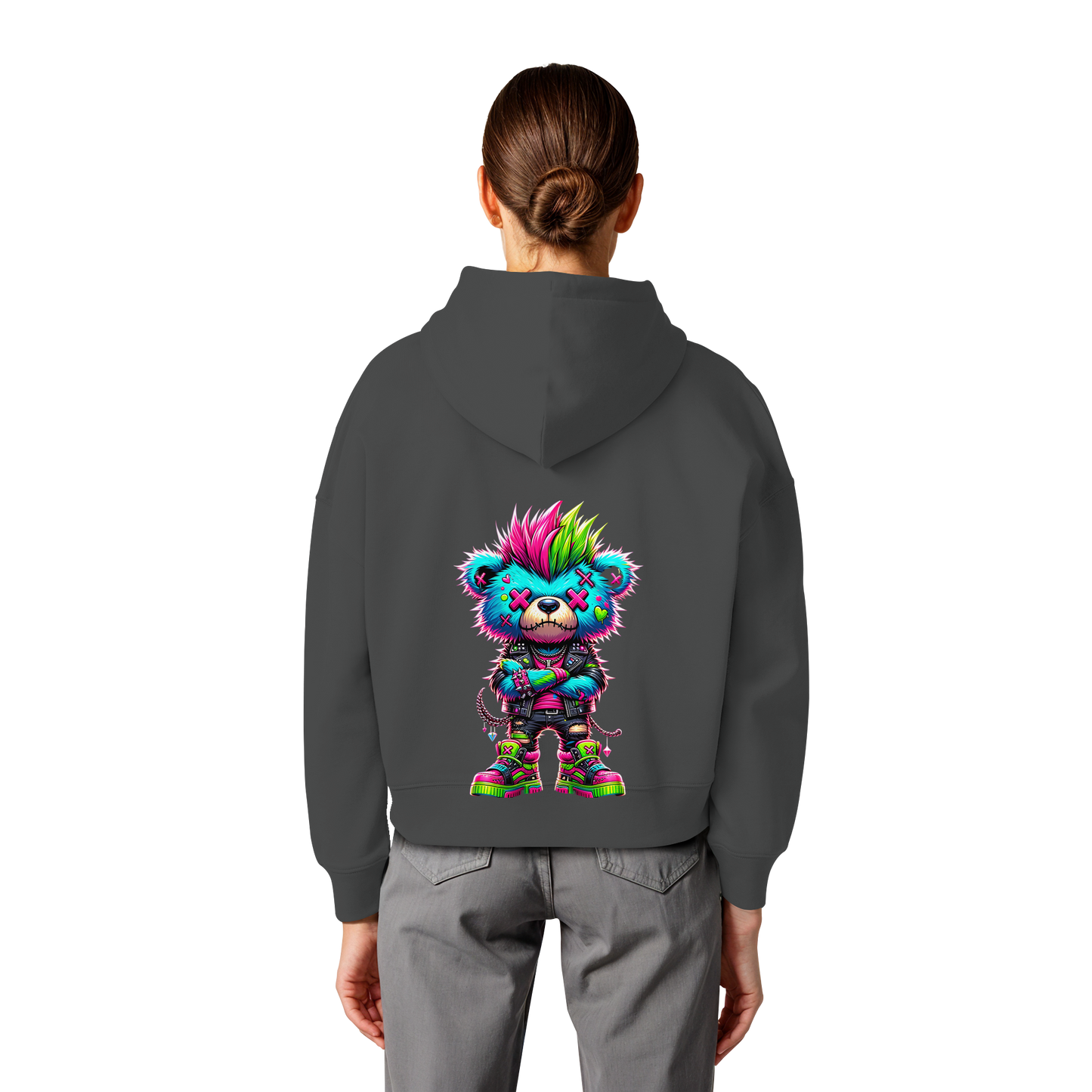 Punk Neon Teddy - Womens Organic Boxcut Hoodie