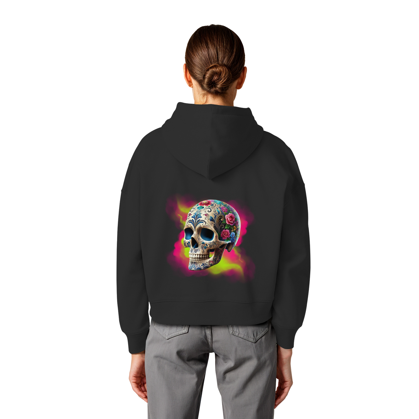 Floral Skull - Womens Organic Boxcut Hoodie