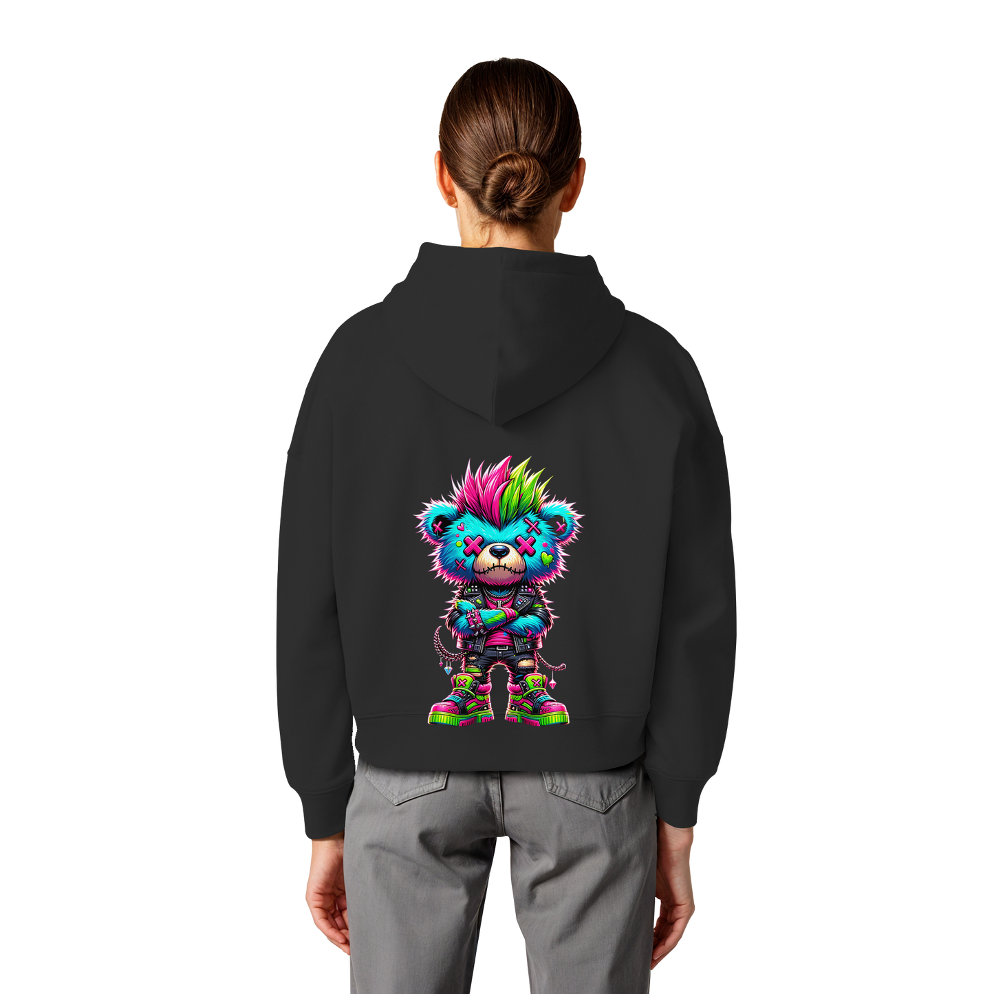 Punk Neon Teddy - Womens Organic Boxcut Hoodie