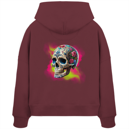 Floral Skull - Womens Organic Boxcut Hoodie