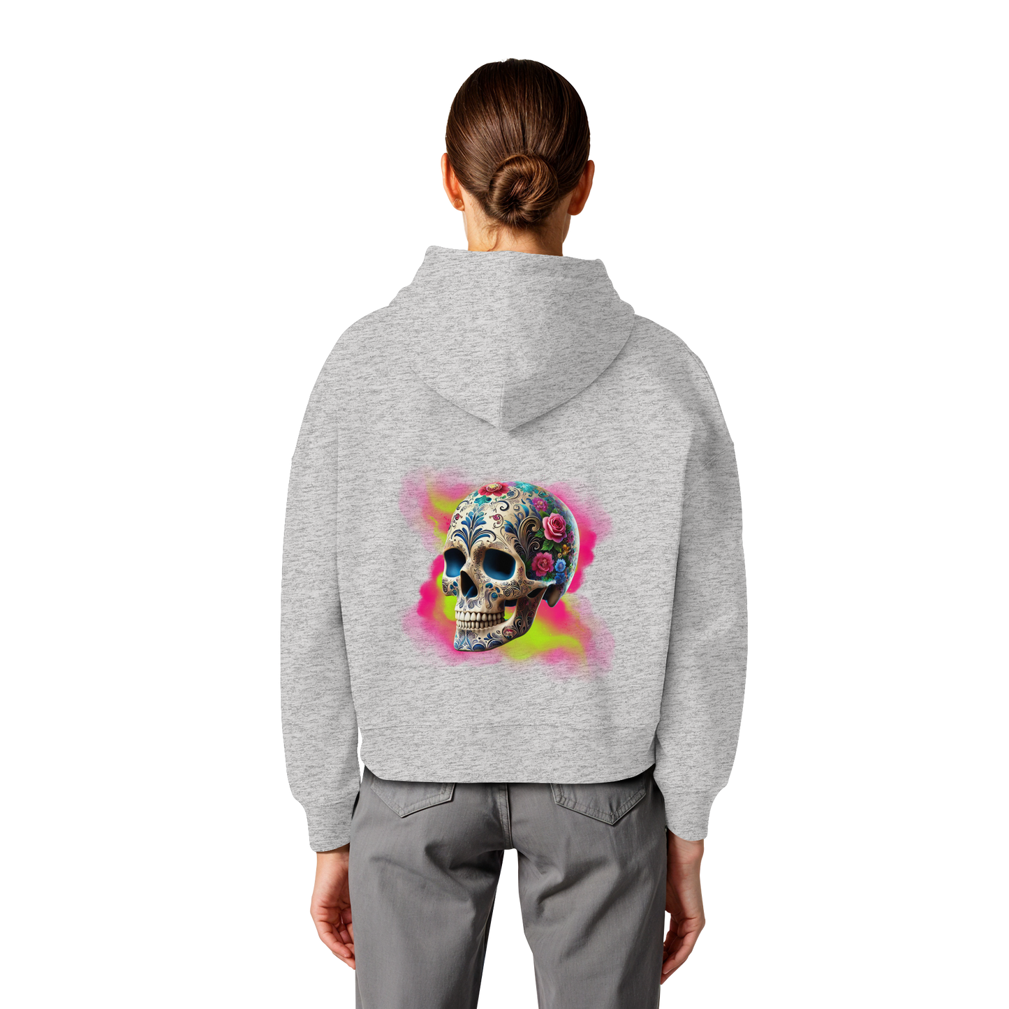 Floral Skull - Womens Organic Boxcut Hoodie