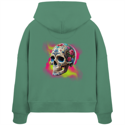 Floral Skull - Womens Organic Boxcut Hoodie
