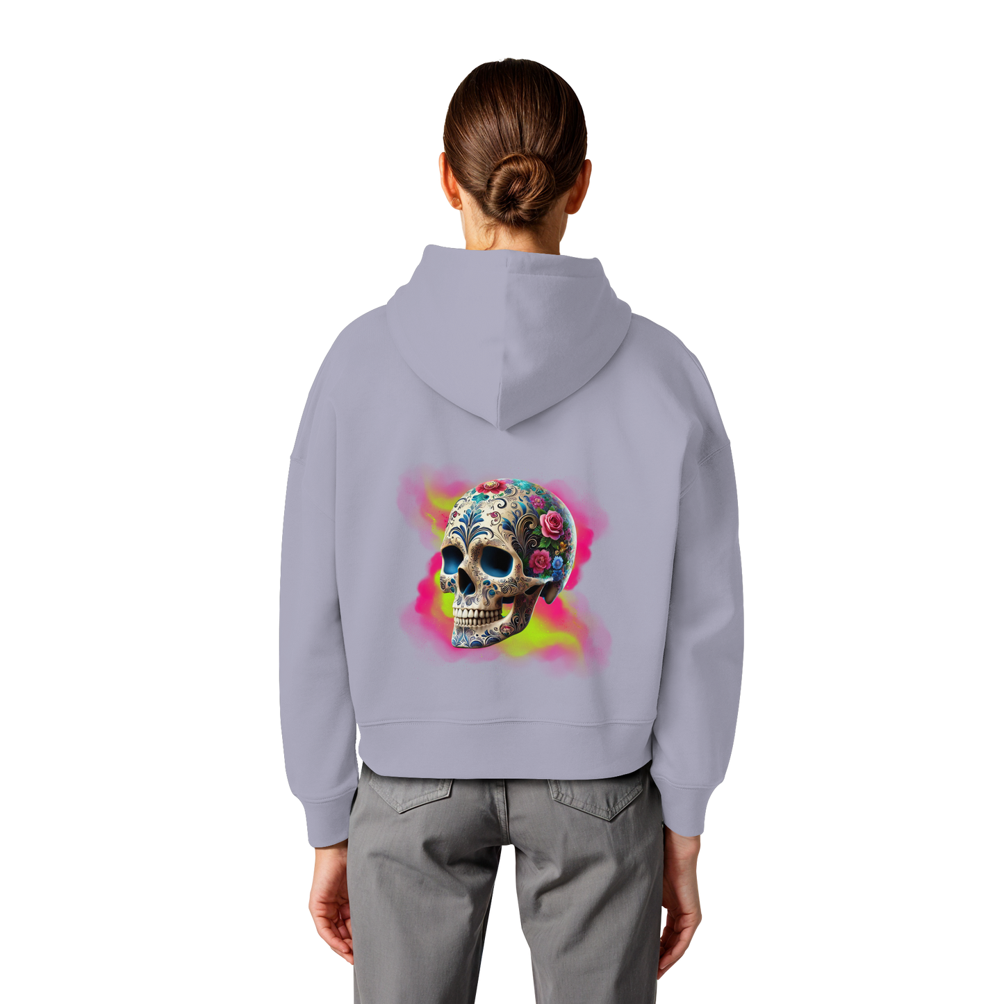 Floral Skull - Womens Organic Boxcut Hoodie