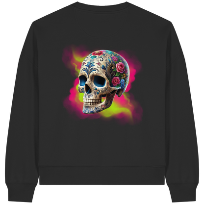 Floral Skull - Womens Organic Boxcut Sweatshirt