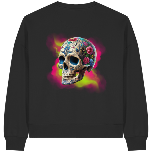 Floral Skull - Womens Organic Boxcut Sweatshirt