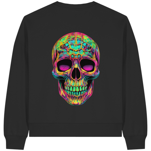 Sweat-shirt bio Boxcut pour femme Motif tête de mort psychédélique