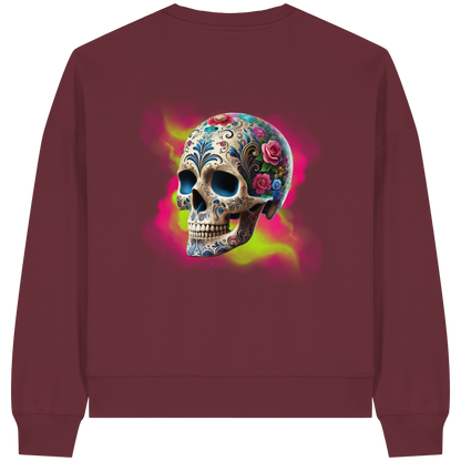 Floral Skull - Womens Organic Boxcut Sweatshirt