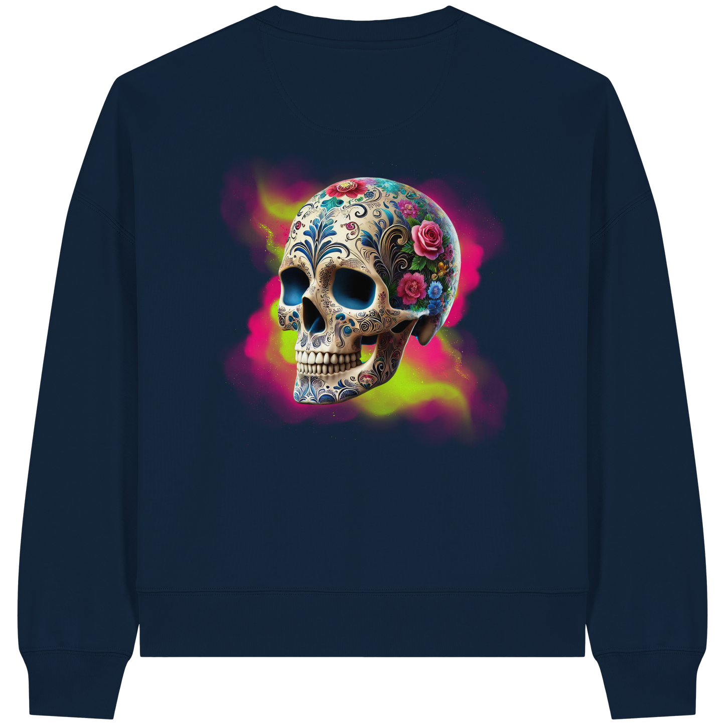 Floral Skull - Womens Organic Boxcut Sweatshirt