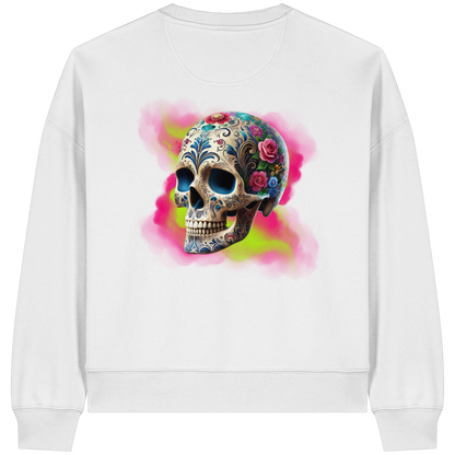 Floral Skull - Womens Organic Boxcut Sweatshirt