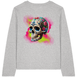 T-shirt à manches longues bio pour femme Motif tête de mort florale