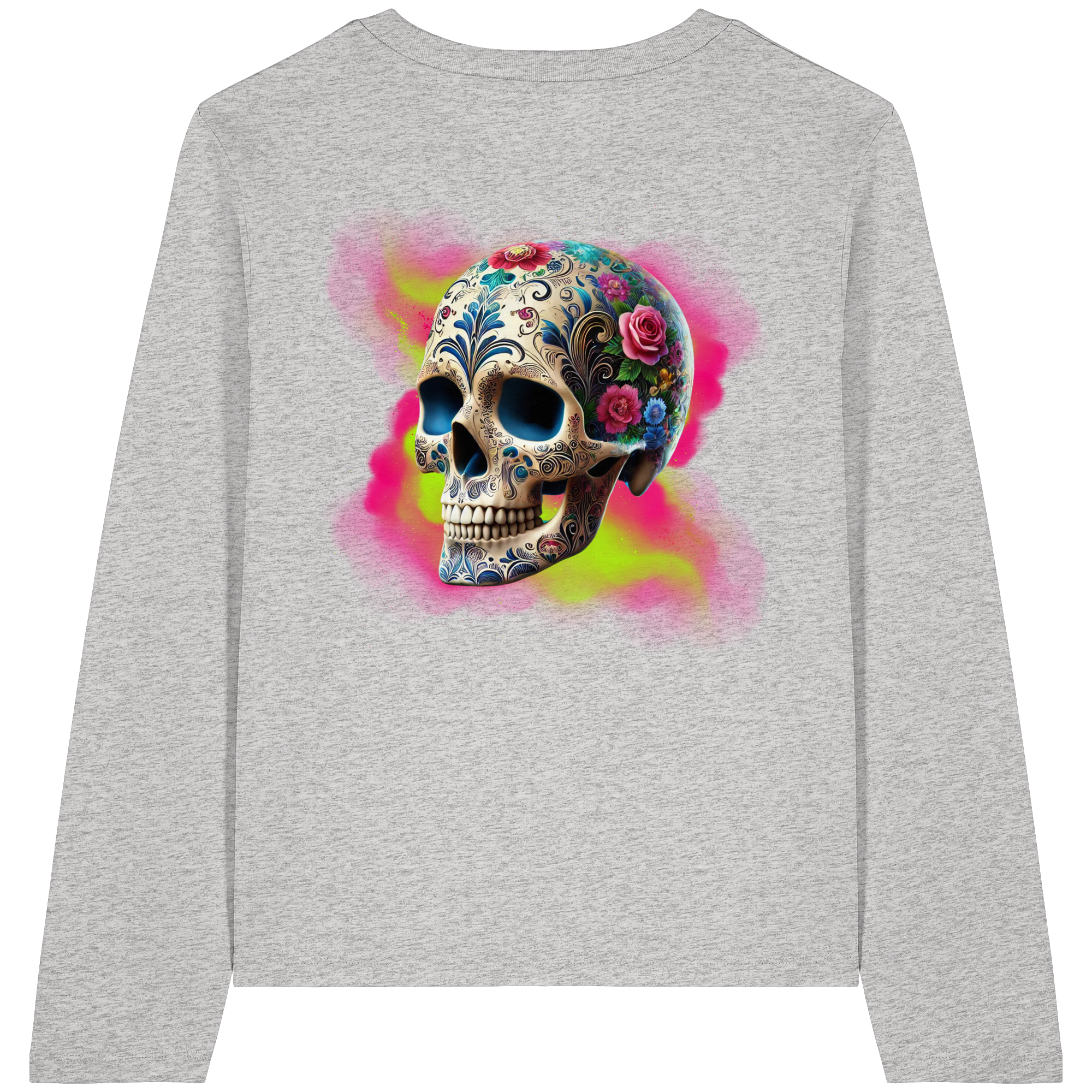 T-shirt à manches longues bio pour femme Motif tête de mort florale