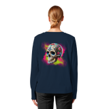 T-shirt à manches longues bio pour femme Motif tête de mort florale