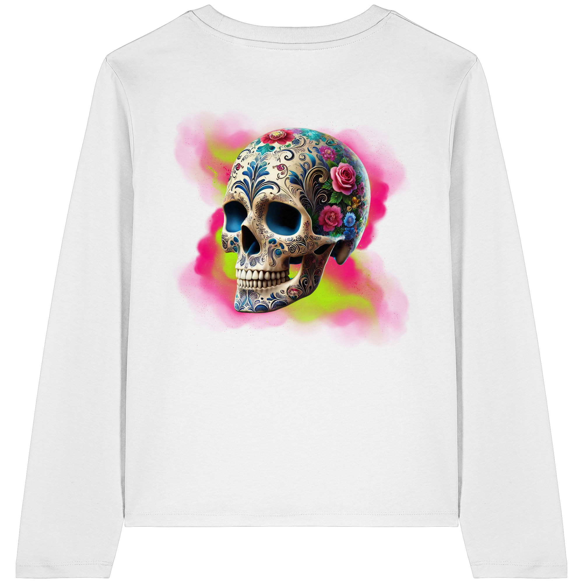 T-shirt à manches longues bio pour femme Motif tête de mort florale